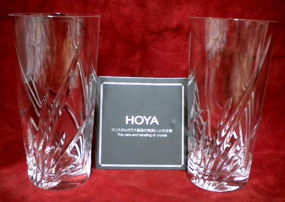 売切 HOYA クリスタル カットグラス 容量260cc 2客 取説付 B/C、纏購入特典有、寸法φ上65下49×H128mm、重量195g、口元厚1.6mm、底厚8mm拍卖
