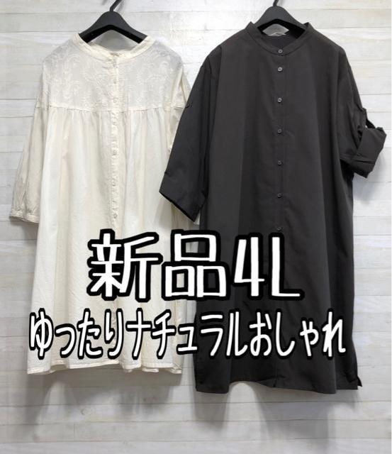 新品☆4L♪ナチュラルおしゃれ♪チュニック丈ブラウス2枚セット☆f451拍卖