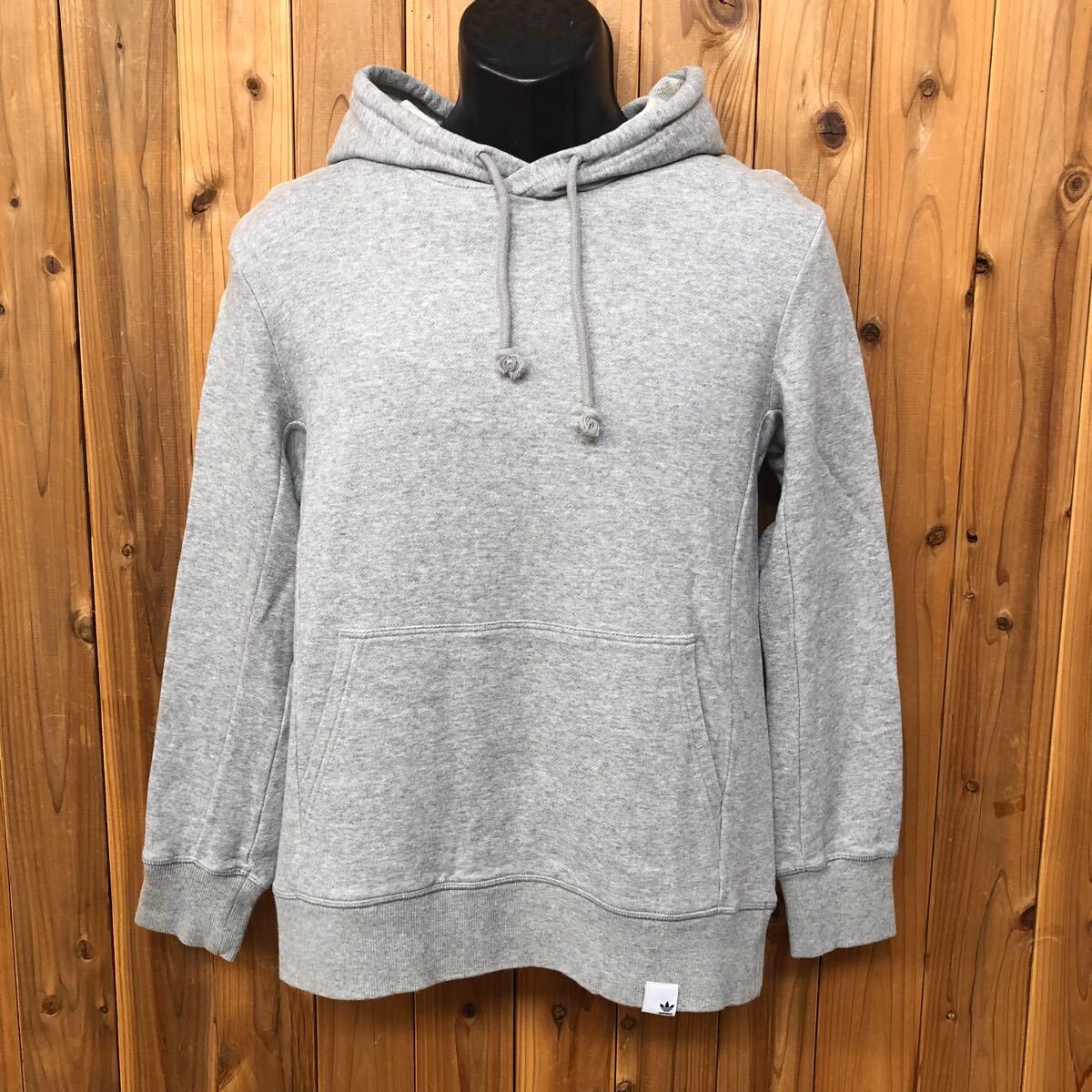 adidas*アディダス メンズS 長袖 スウェット プルオーバーパーカー トップス グレー 無地 リブ袖 カジュアル スポーツウェア 古着拍卖