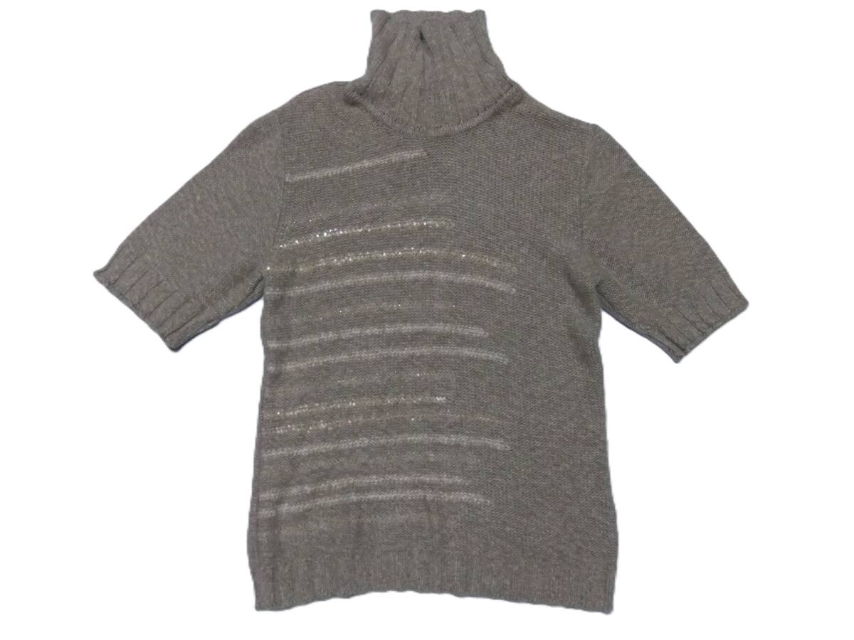 エスカーダ ESCADA タートルネック セーター カシミヤ ニューウール グレージュ 半袖 レディース拍卖