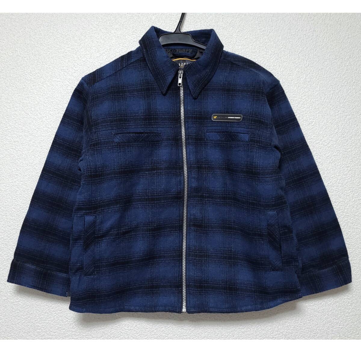 子供用 襟付き ジップアップジャケット 130サイズ 未使用 薄い中綿入り アウター チェック柄 青色系 ブルー 上着 男の子用 キルティング 秋拍卖