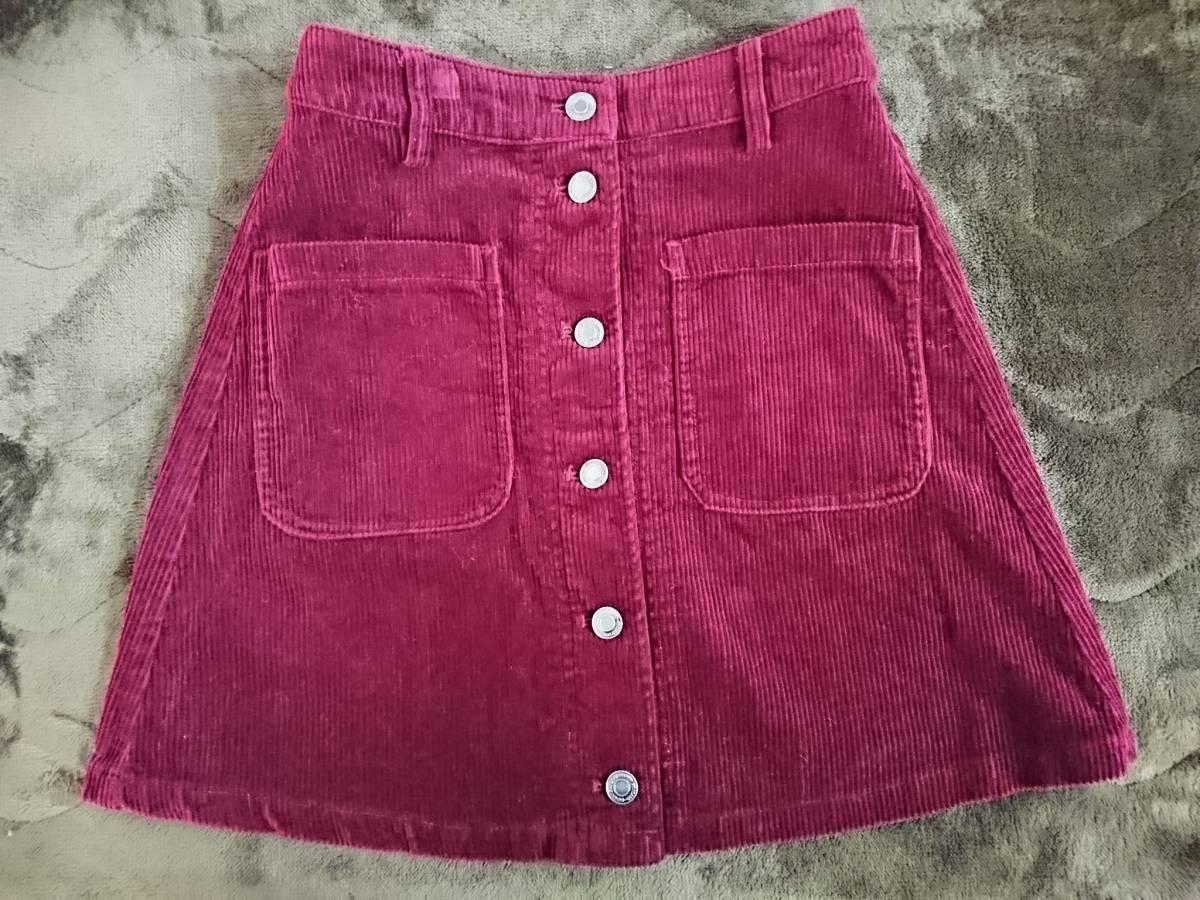 数回仕様の美品 BROWNY STANDARD ブラウニースタンダード ミニスカート コーデュロイ ボルドー サイズ:M 本体:綿100%拍卖