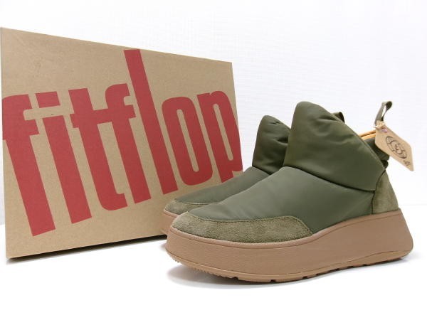 新品★Fitflop★フィットフロップ★ショートブーツ ブーティ★US6★カーキ★F-MODE BIOFLEECE NYLON FLATFORM BOOTIE SNEAKERS拍卖