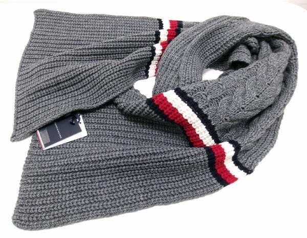 新品★TOMMY HILFIGER★トミー ヒルフィガー★ケーブルニットマフラー★グレー イタリア製拍卖