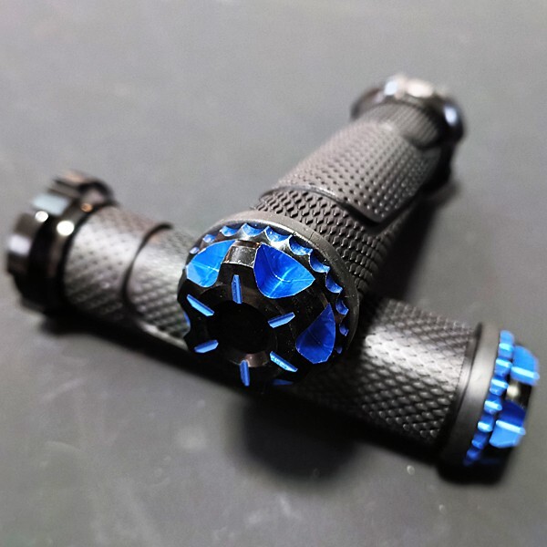 GSX250S GSX400S GSX750S GSX1000S GSX1100S 刀 SV400 TS200R TS250R 汎用 ラバー グリップ アルミ ハンドル バーエンド 青拍卖