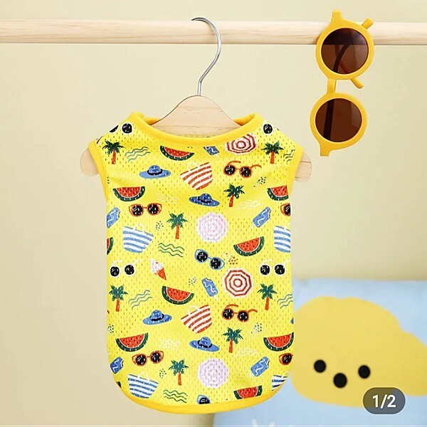 犬 猫 ペット服 タンクトップ ノースリーブ メッシュ 黄 M イタリアングレーハウンド キャバリア シーズー シェットランドシープドッグ拍卖