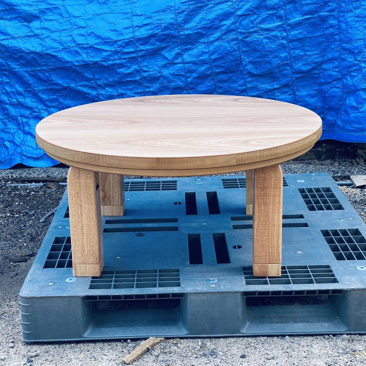 ちゃぶ台こたつタモ90丸折りたたみ脚日本製・ヒーター別売り拍卖