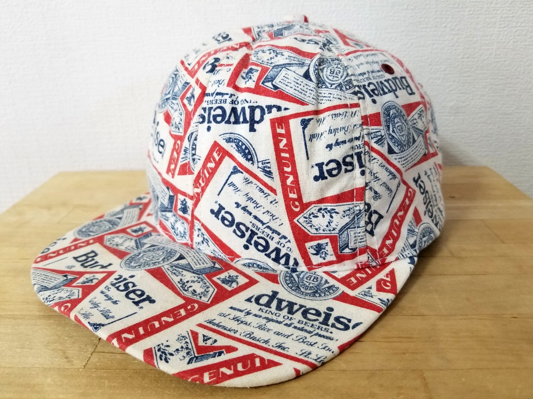 80s~ USA製 ビンテージ Budweiser バドワイザー 総柄 スナップバック キャップ 帽子 フリーサイズ アメリカ製 80年代拍卖