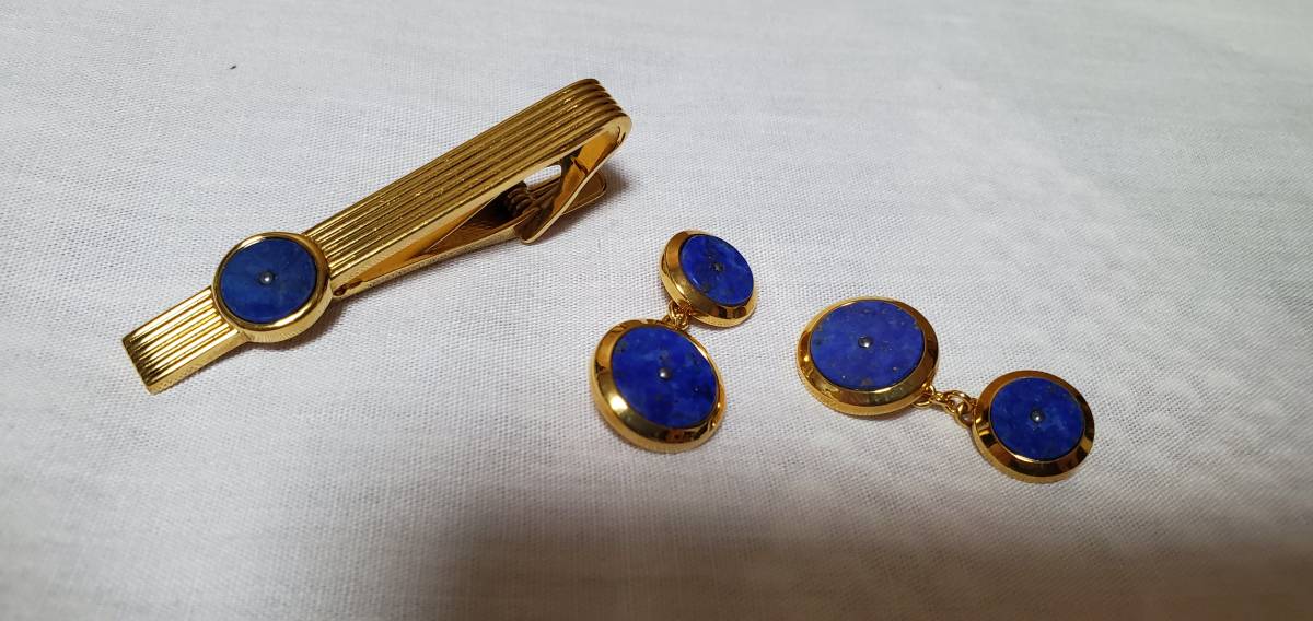 正規 ALFRED DUNHILL アルフレッドダンヒル オールド ギャラクシーカフス ラピスネクタイピン SET タイピン タイバー Wカフリンクス ボタン拍卖