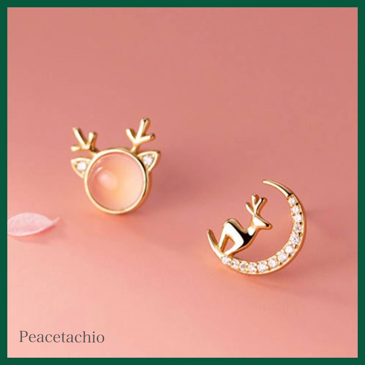 【即日発送】ピアス Silver925 シルバー ゴールド 18Kコーティング クリスマス トナカイ 月 左右非対称 アレルギー対応 ケー拍卖