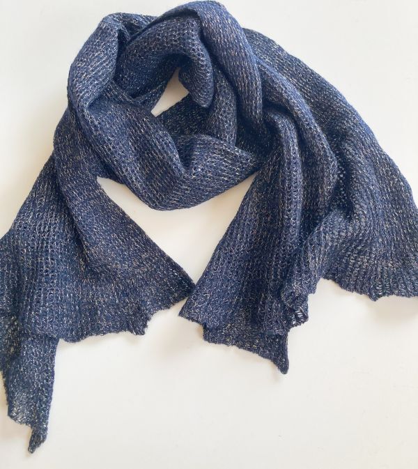 美品【濃紺アシンメトリ】大人シック☆ラメ入り☆編みあみストール拍卖