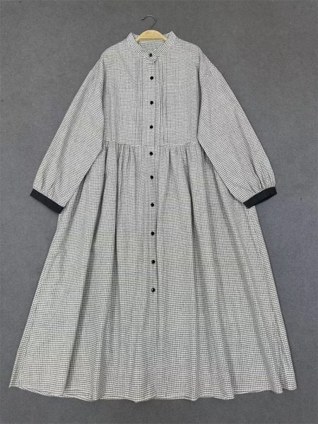 yq 2409ワンピース チェック柄 ゆったり オシャレ フリーサイズ ナチュラル 綿100% グレー拍卖