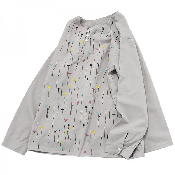 yq 2409 チュニック 刺の花柄 厚手 綿100% ゆったり オシャレ フリーサイズ ナチュラル グレー拍卖