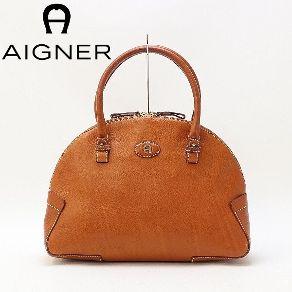 ◆AIGNER アイグナー レザー ロゴ金具 ハンド バッグ 茶色 ブラウン拍卖