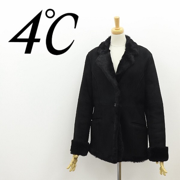 ◆4℃ ヨンドシー リアルムートン 羊革 毛皮 ハーフ コート 黒 ブラック M拍卖