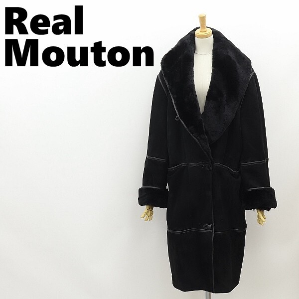フランス製◆Christian LE TURCQ リアルムートン パイピング コート 黒 ブラック 38拍卖