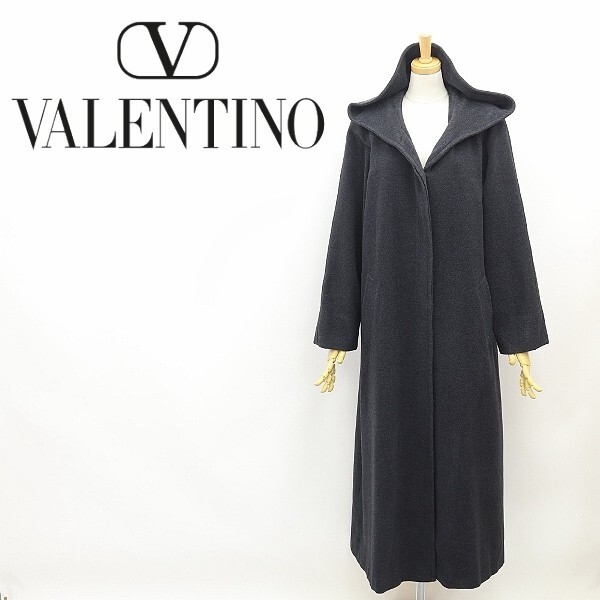 ヴィンテージ◆VAL BY VALENTINO ヴァレンティノ ウール フーデッド ロング コート チャコールグレー 9拍卖