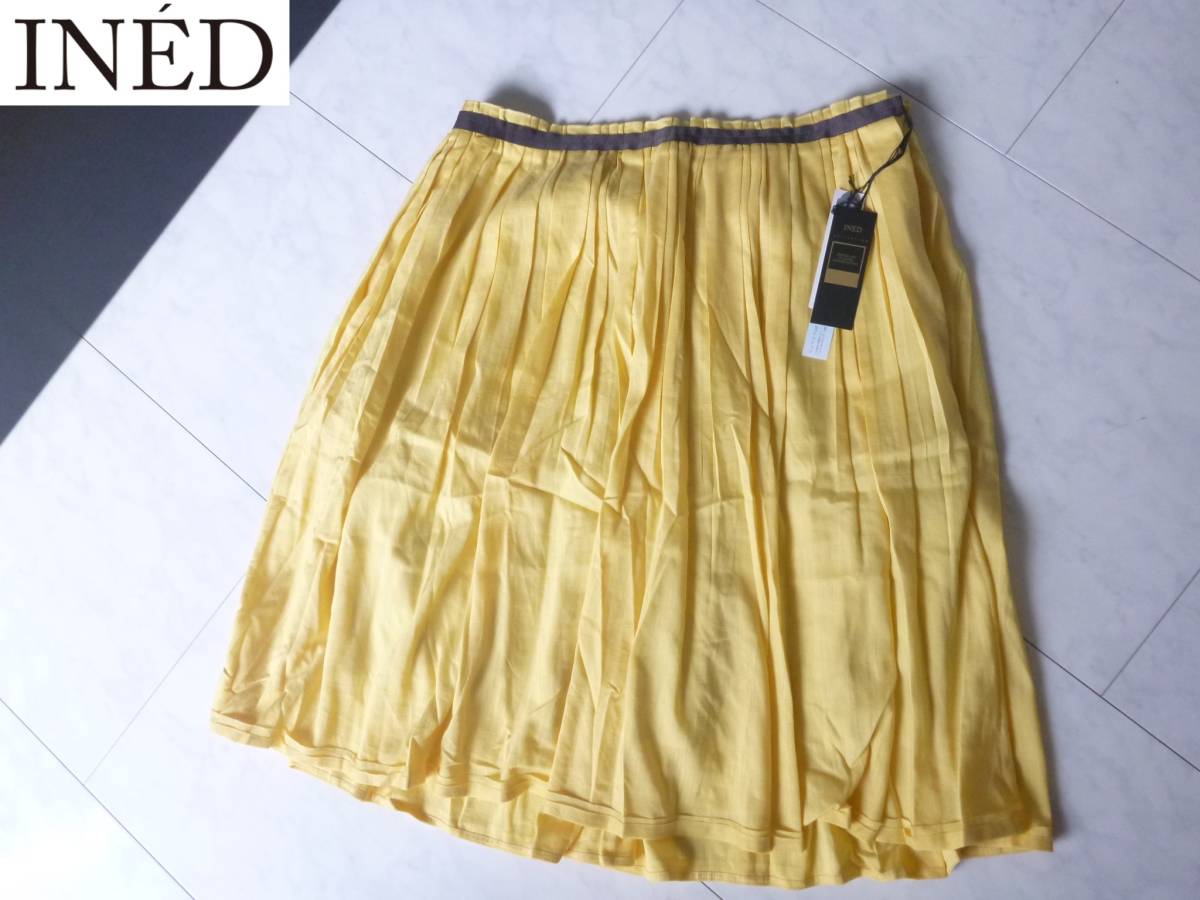 2.1万 新品 INED(イネド)★黄×茶 スカート 15 XL相当 大きめ拍卖