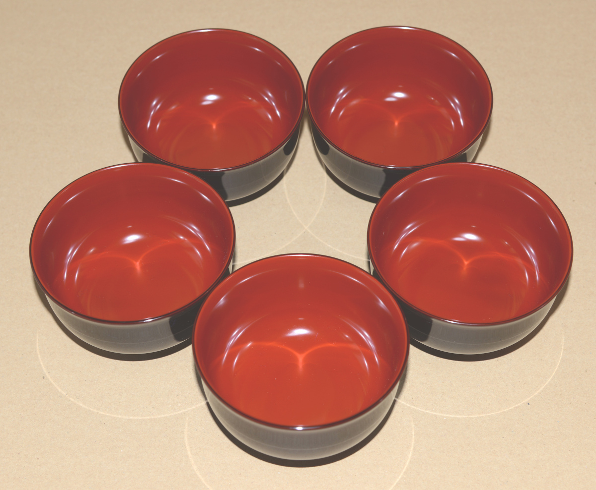 ★越前塗 漆器 汁椀 5客 嶺峰 溜内朱拍卖