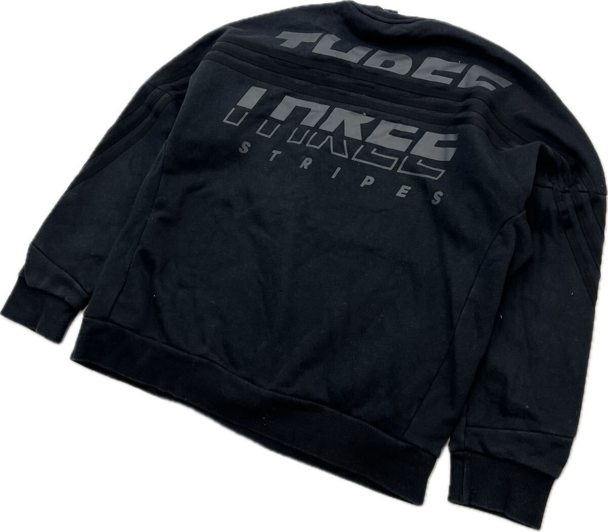 adidas ☆ アディダス スリーストライプ デザイン ブラック スウェット シャツ トレーナー メンズ S 秋冬 スポーツ ストリート 古着■FD268拍卖