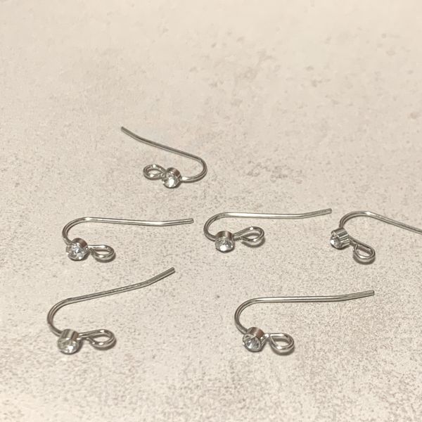 アクセサリー パーツ ハンドメイド ひと粒ラインストーン ピアスフック 真鍮 シルバー 6個拍卖