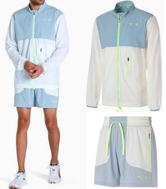 プーマ US:S ファーストマイル ウーブンジャケット ショートパンツ 定価16940円 ホワイト ライトブルー FIRST MILE ランニング 上下 M相当拍卖