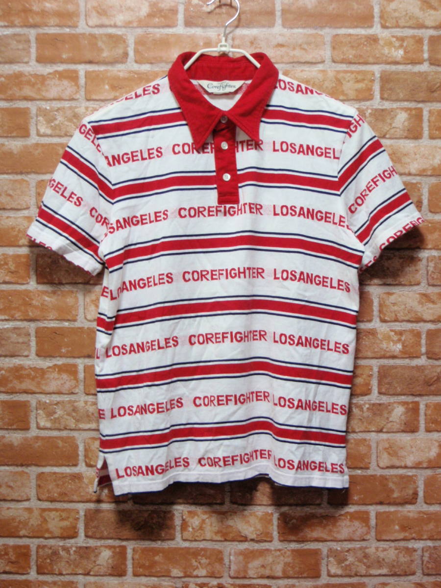 (送料一律185円) USED コアファイター Corefighter ロゴプリント 半袖ポロシャツ 白×赤 Sサイズ拍卖