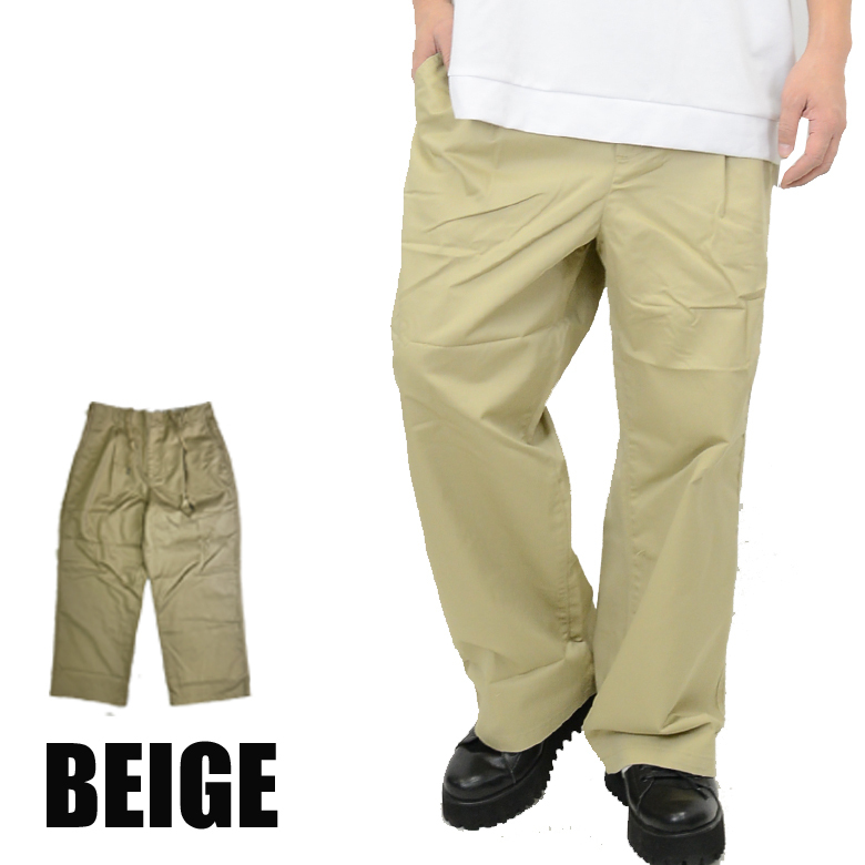 ツイル素材 チノ イージー ワイドパンツ 15405 外出にはもちろん、部屋着にも使える万能パンツ! 新品ベージュ L拍卖