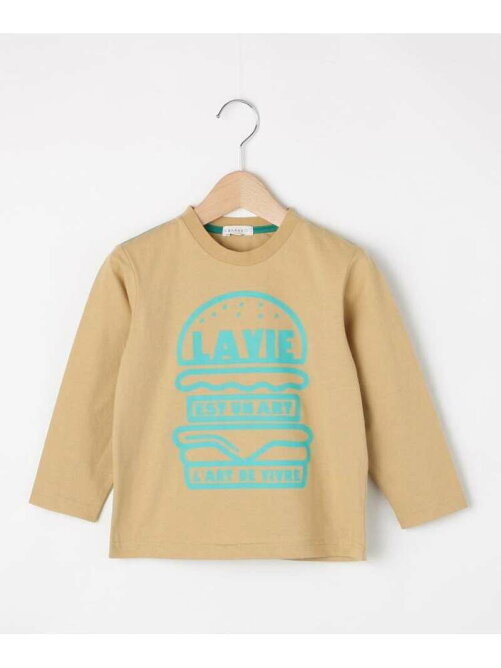 新品 3can4on(Kids) バーガープリント長袖Tシャツ ライトベージュ 14(140cm) 定価1098円拍卖