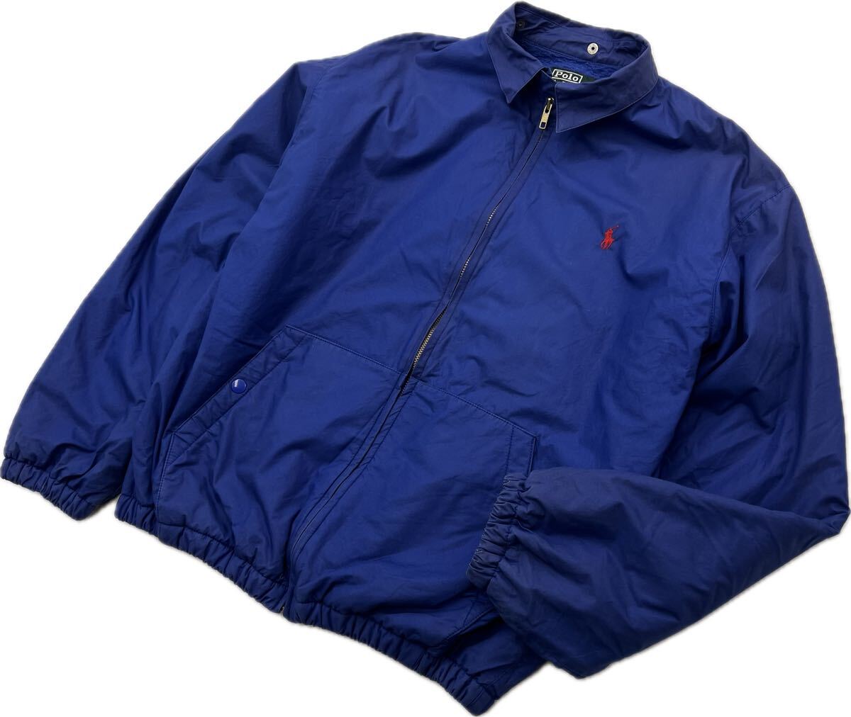 POLO RALPH LAUREN ☆ ポロラルフローレン ブルー 裏フリース ナイロンジャケット 170 メンズM相当 秋冬 スポーツ アウトドア 古着■D325拍卖