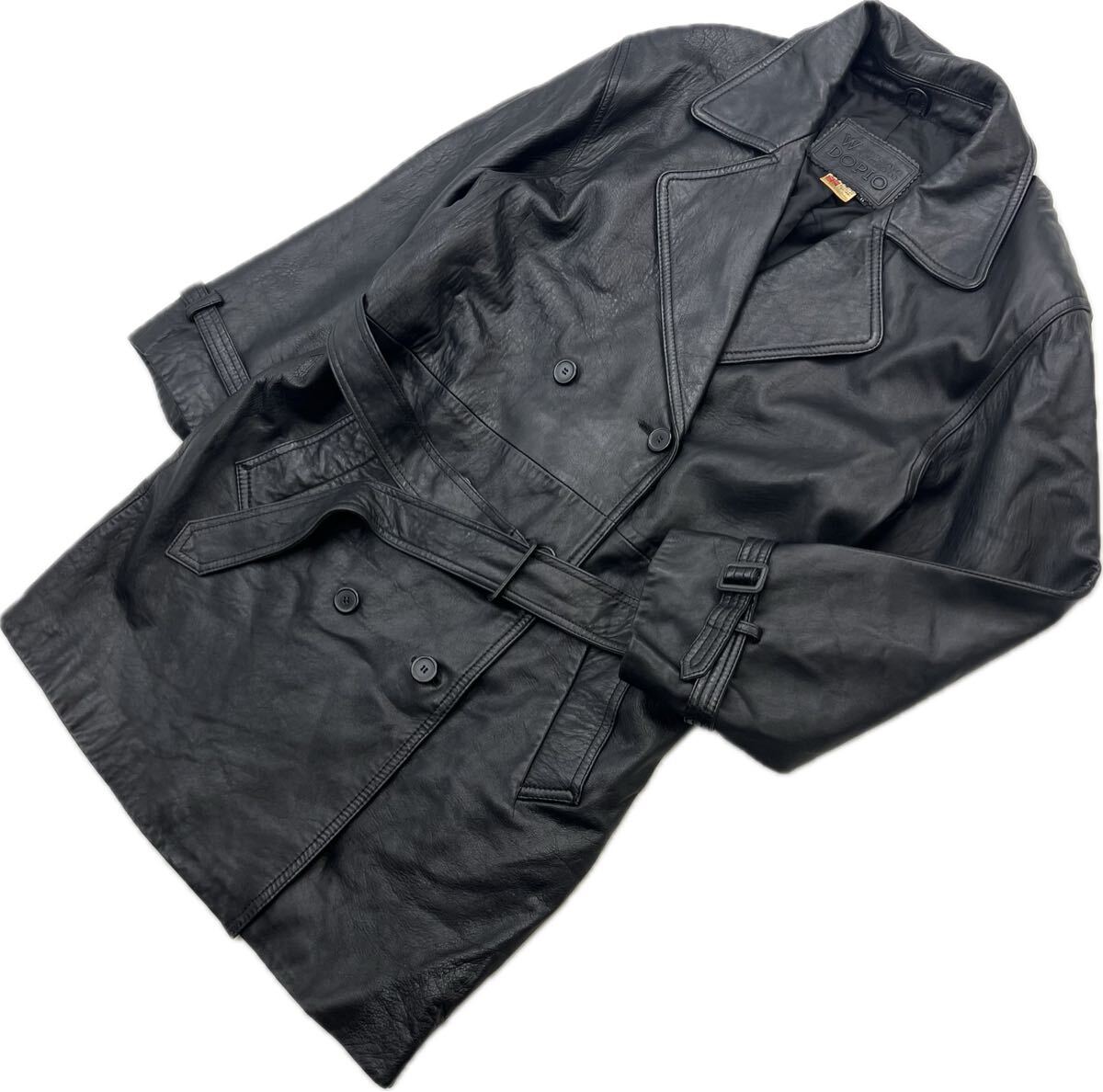 DOPIO ☆ ドッピオ イタリアン 羊革 レザー ブラック コート ロング レザーコート レディース 11 秋冬 上品 上質 モード 古着■EB317拍卖