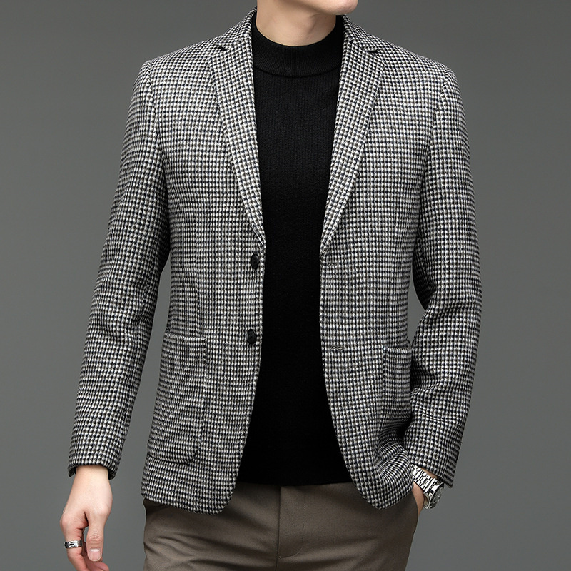 ウールジャケット 千鳥格子 テーラードジャケット 春秋冬服 スーツ メンズ*新品 ブレザー ライトアウター【215】珈琲色 M拍卖