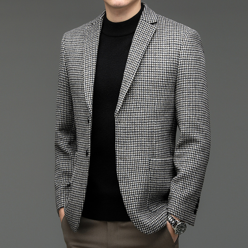 ウールジャケット 千鳥格子 テーラードジャケット 春秋冬服 スーツ メンズ*新品 ブレザー ライトアウター【215】珈琲色 4XL拍卖