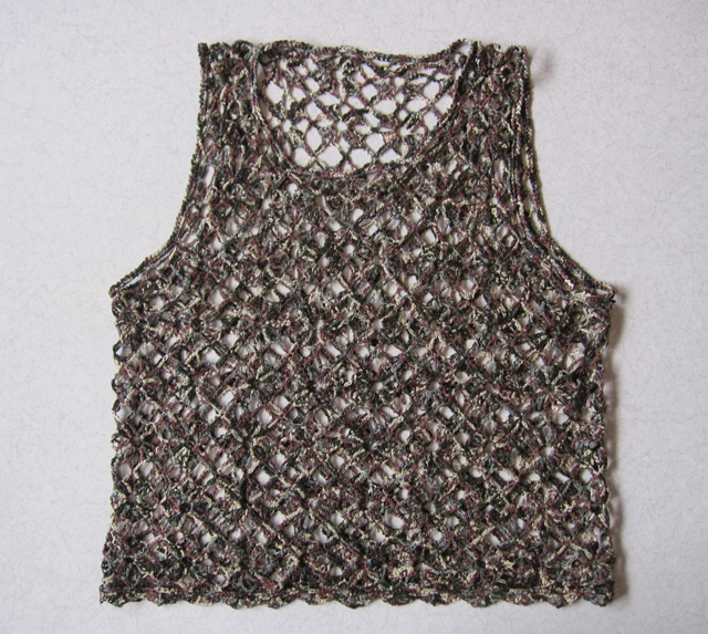 手編み レース編み ベスト ミックスカラー こげ茶×グレー×ベージュ×モスグリーン ハンドメイド拍卖