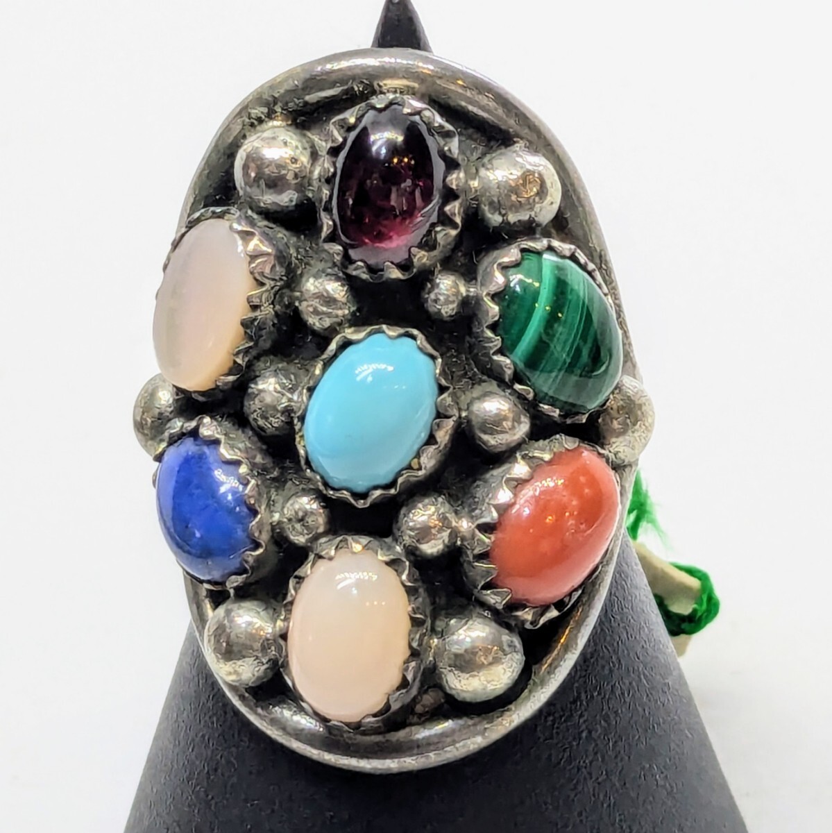 新品ナバホ族NAVAJO リタ ドーズ スターリング サドルバッククラスターリングスターリング シルバー ターコイズ コーラル サイズ11 12 8.6g拍卖