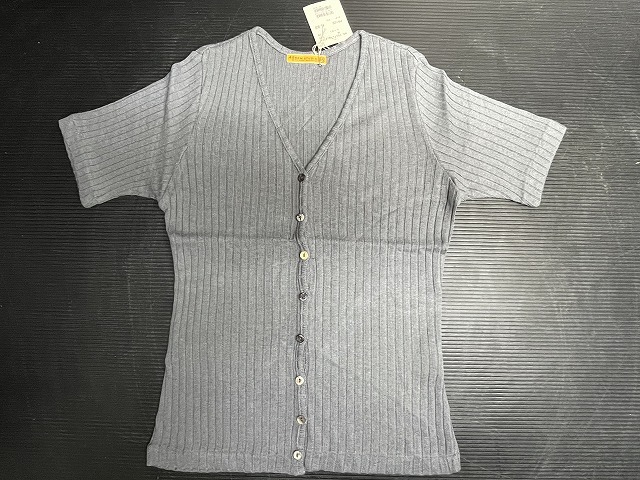 B6★45PRM STUDIO レディース Vネックニット カーディガン グレー 半袖 定価6,800円 日本製 made in japan拍卖