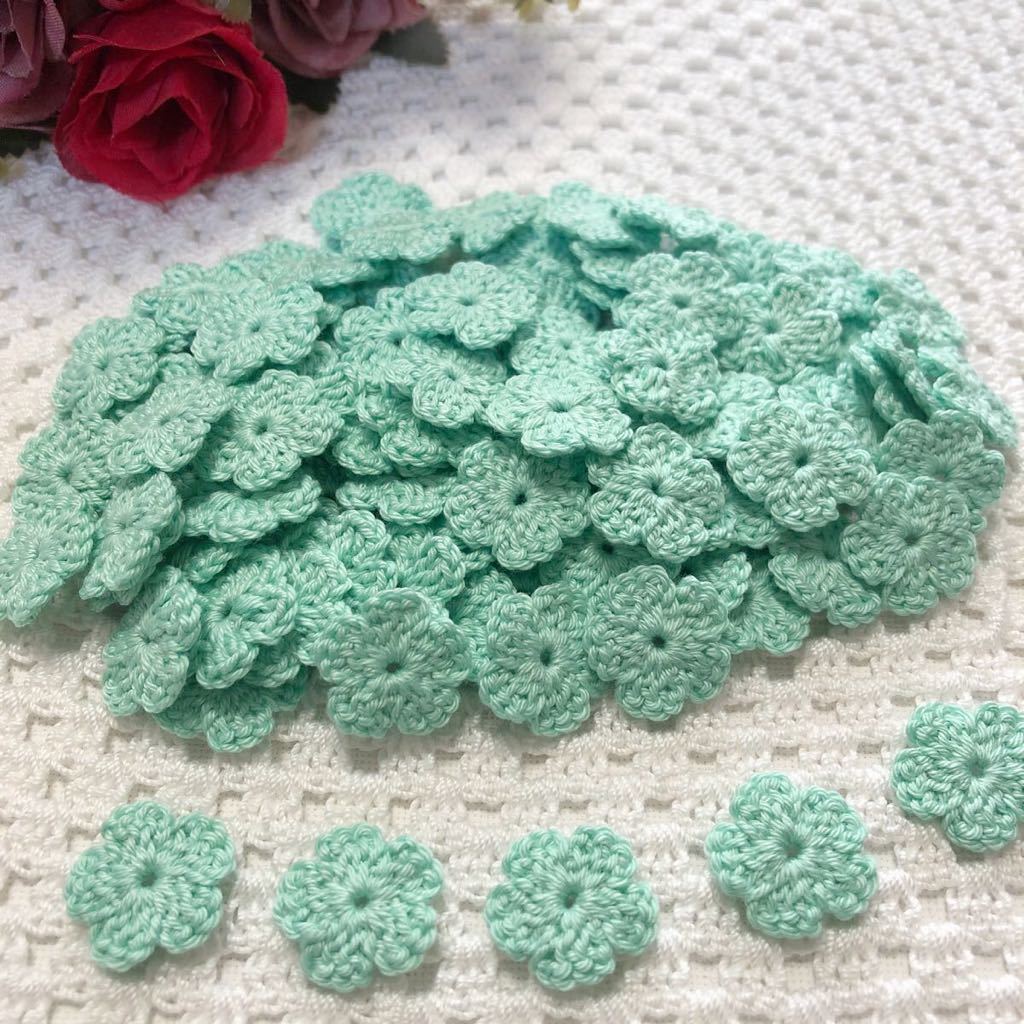 ★(No.32)☆ハンドメイド☆パールビーズなし 100枚【ミントグリーン】レース糸 モチーフ パーツ等に拍卖