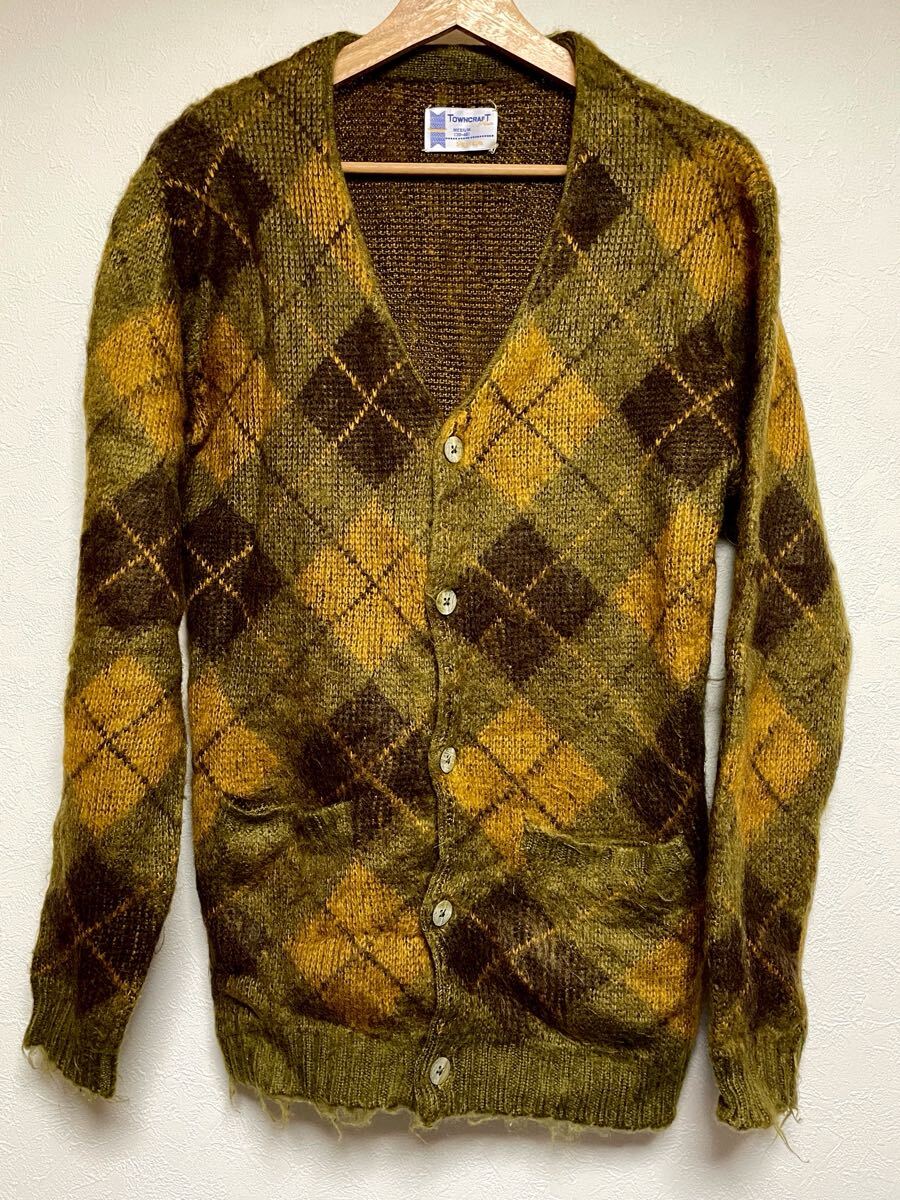 タウンクラフト Penny’s Towncraft モヘア カーディガン ポケット付 M アーガイル ブラウン ニット ペニーズ cardigan カートコバーン拍卖