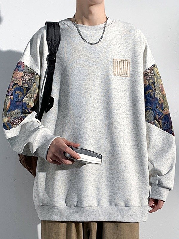 新品☆人気 メンズ トレーナー トップス 秋物 クルーネック カジュアル 刺ガラ スウェット オシャレ プルオーバー 長袖 ライトグレー 4XL拍卖