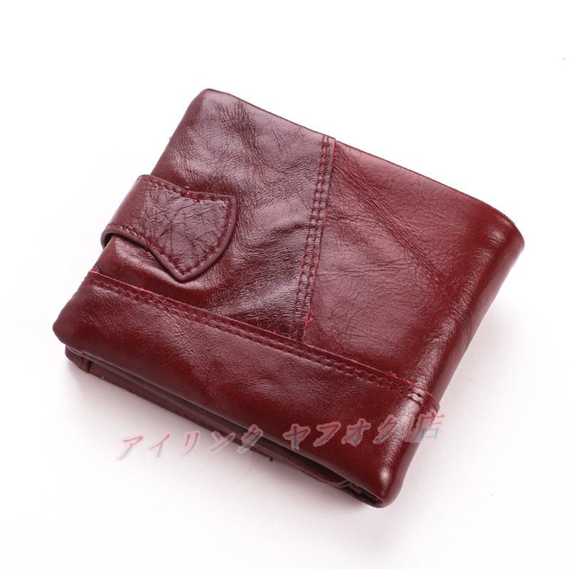 ☆新品二つ折り財布 メンズ 本革 牛革 パスケース付き ヴィンテージ加工 多機能 財布 大容量 カード入9枚 大型小銭入 札入 レッド拍卖