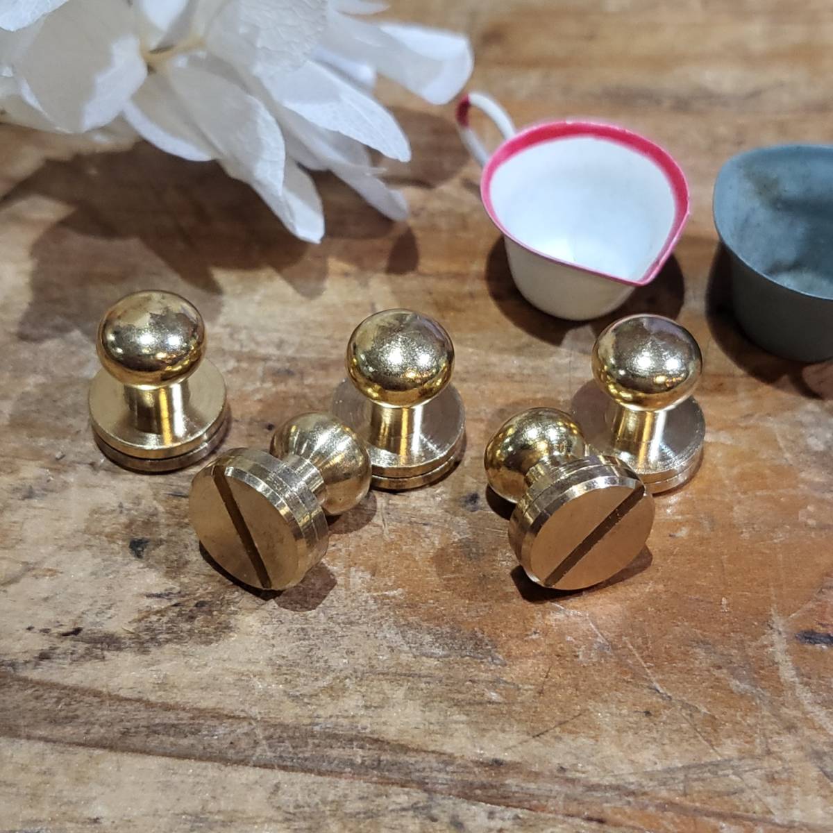 レザークラフト 真鍮金具 Brass ネジ式 ギボシ 頭直径7mm 5個セット拍卖
