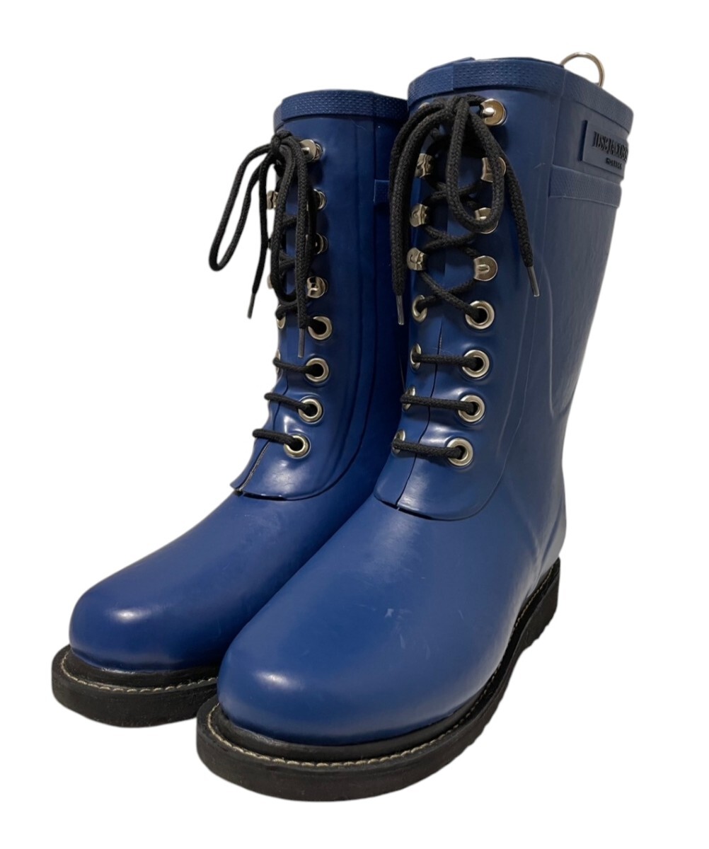 【タグ付き 新品未使用品】ILSE JACOBSEN レインブーツ ミドル丈 レースアップ ブルー 24.0cm 送料無料拍卖