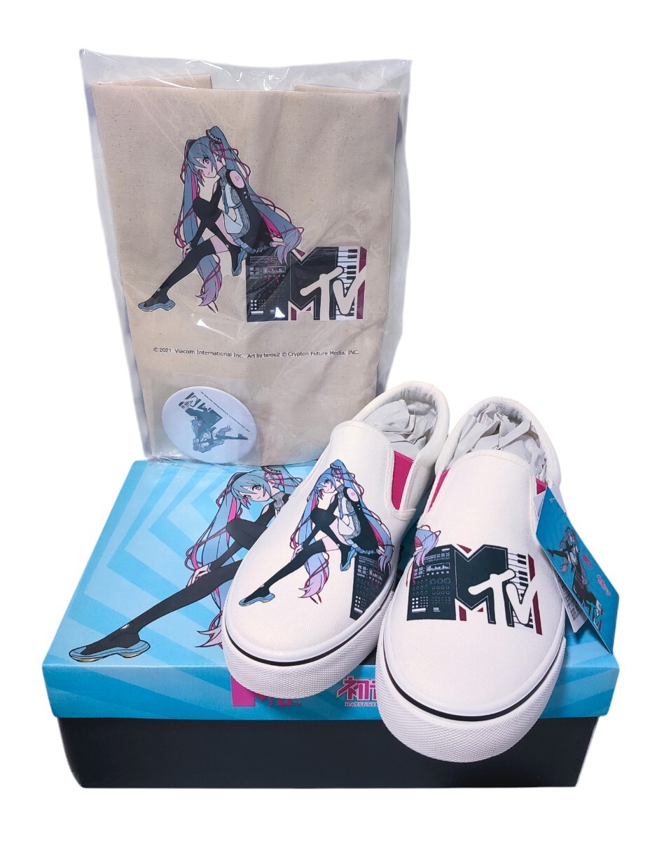 【限定 新品未使用品】MTV×初音ミクコラボアートスリップオン 26.0cm トートバッグとBIG缶バッジ付き 送料無料拍卖