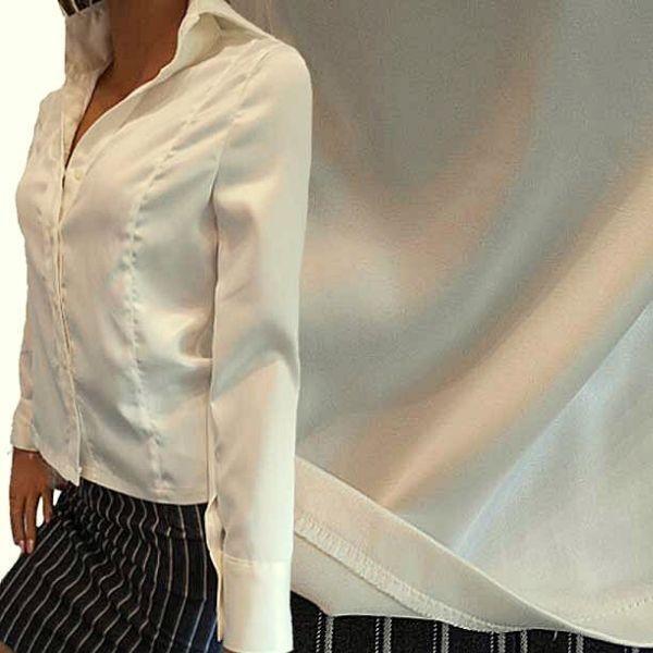 厚地 サテンラウス サテンシャツ ストレッチ 長袖ブラウス 光沢 OL 制服 大人 エレガンス 上品 きれいめ シャープ Made in Japan拍卖