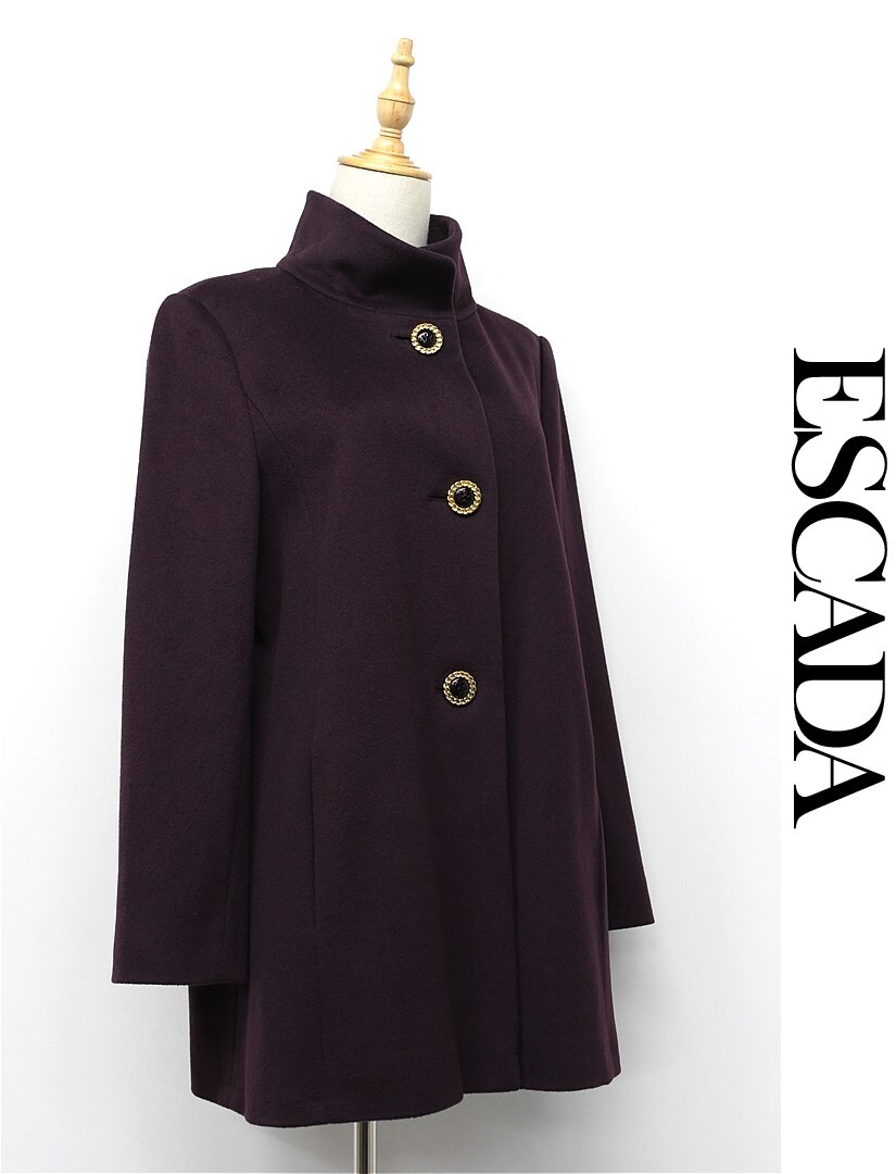 R325/ESCADA ハーフコート ジャケット ウール 38 L 赤紫 ワインレッド 秋冬拍卖