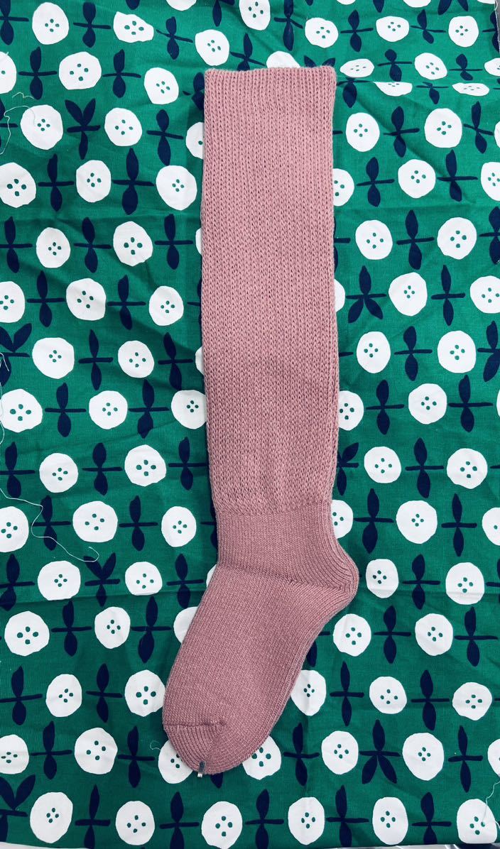 日本製 履き口ゆったり シルクウール 2重ロング靴下 ピンク拍卖