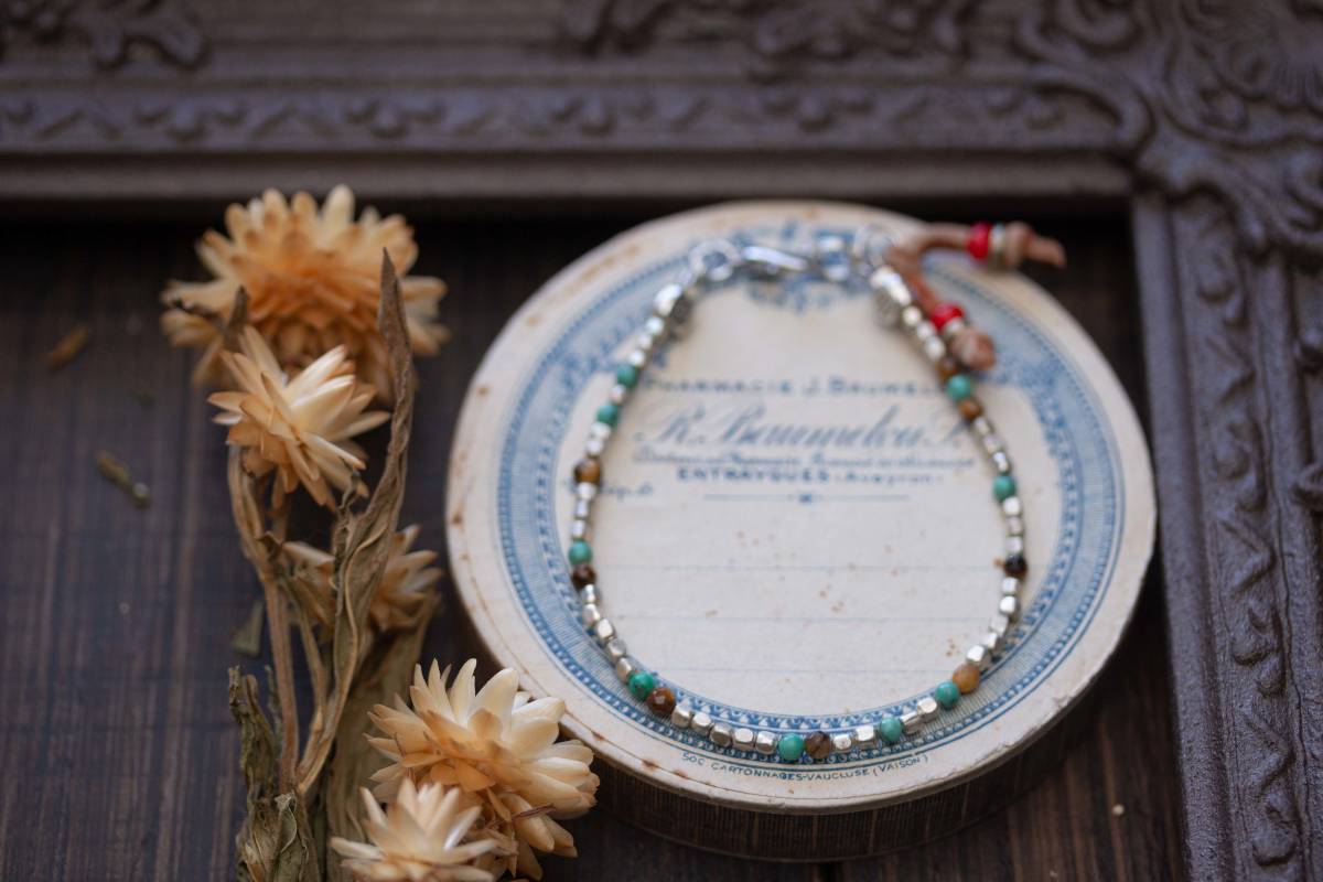 *Brass beads&Turquoise&Tigereye MIX ブレスレット拍卖