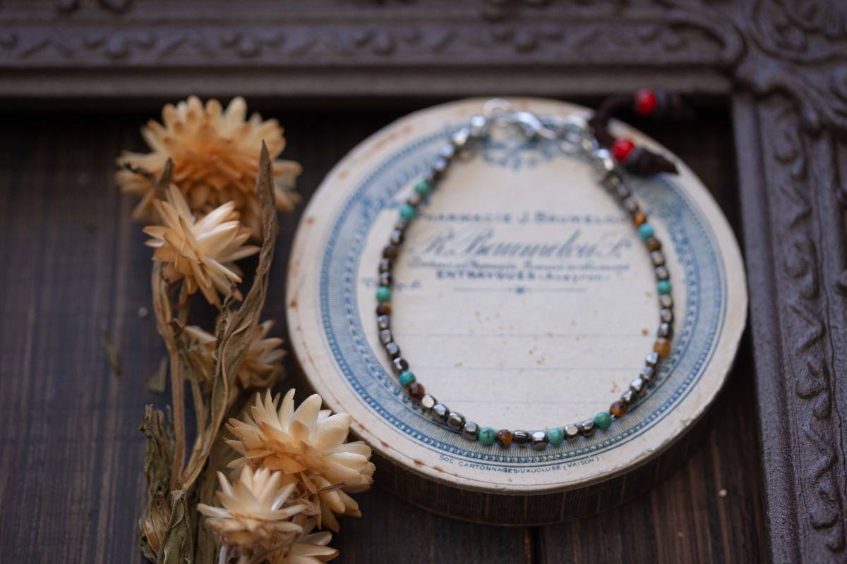 *Brass beads&Turquoise&Tigereye MIX ブレスレットB拍卖