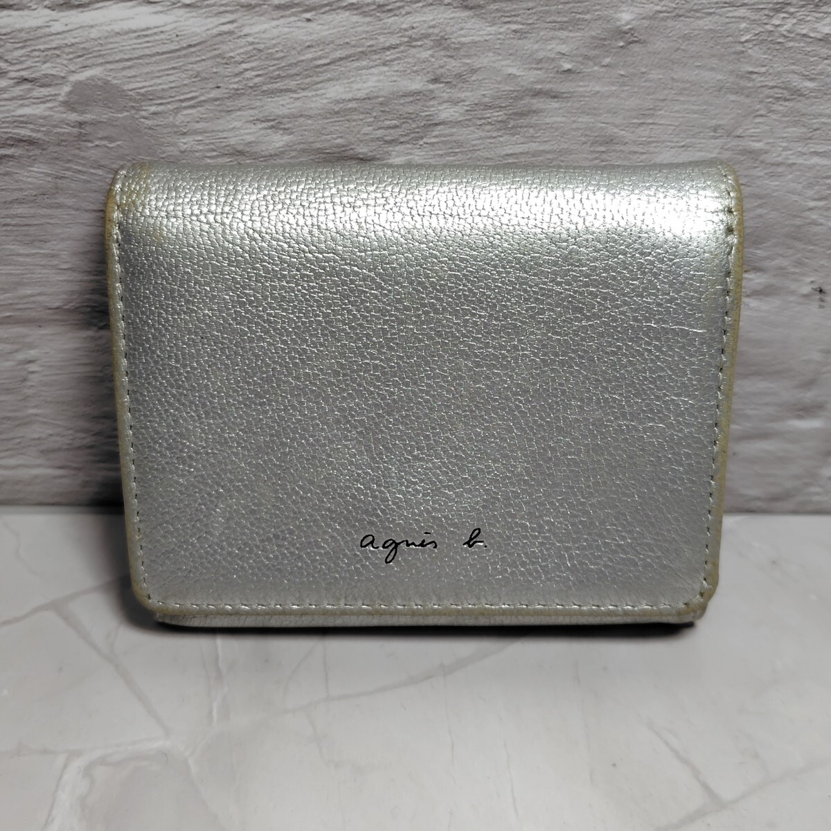 agnes b. ミニ財布 コンパクト シルバー 小銭入れあり メンズ 三つ折財布 アニエスベー 送料無料拍卖