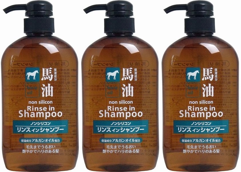 3本 馬油リンスインシャンプー 600ml リンス成分配合なのでシャンプー後のお手入れなしでも、きしまず自然なツヤ。髪と頭皮にやさしい。拍卖